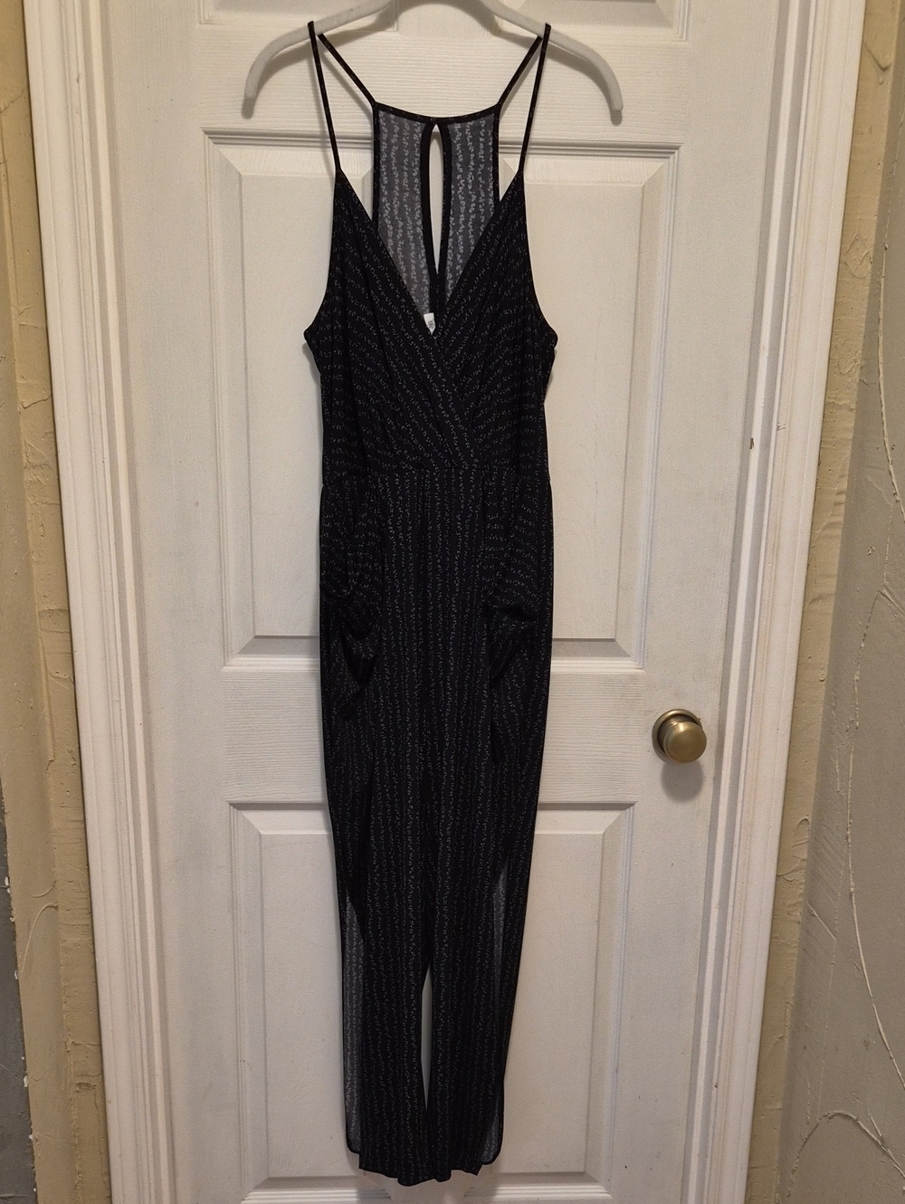 BCBGeneration Black Jumpsuit with Fine White Print